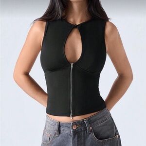Women's Summer Black Cutout Front Tank Top